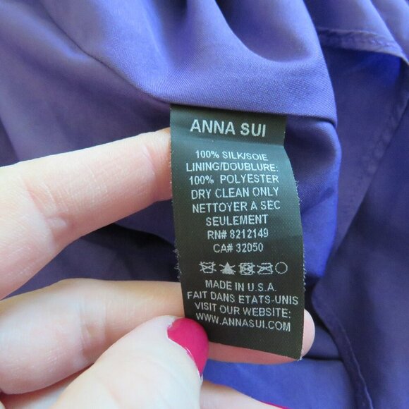 VINTAGE ANNA SUI 100% Silk Purple Ditsy Floral Draped Dress Y2K - Size US 2 - Picture 15 of 15